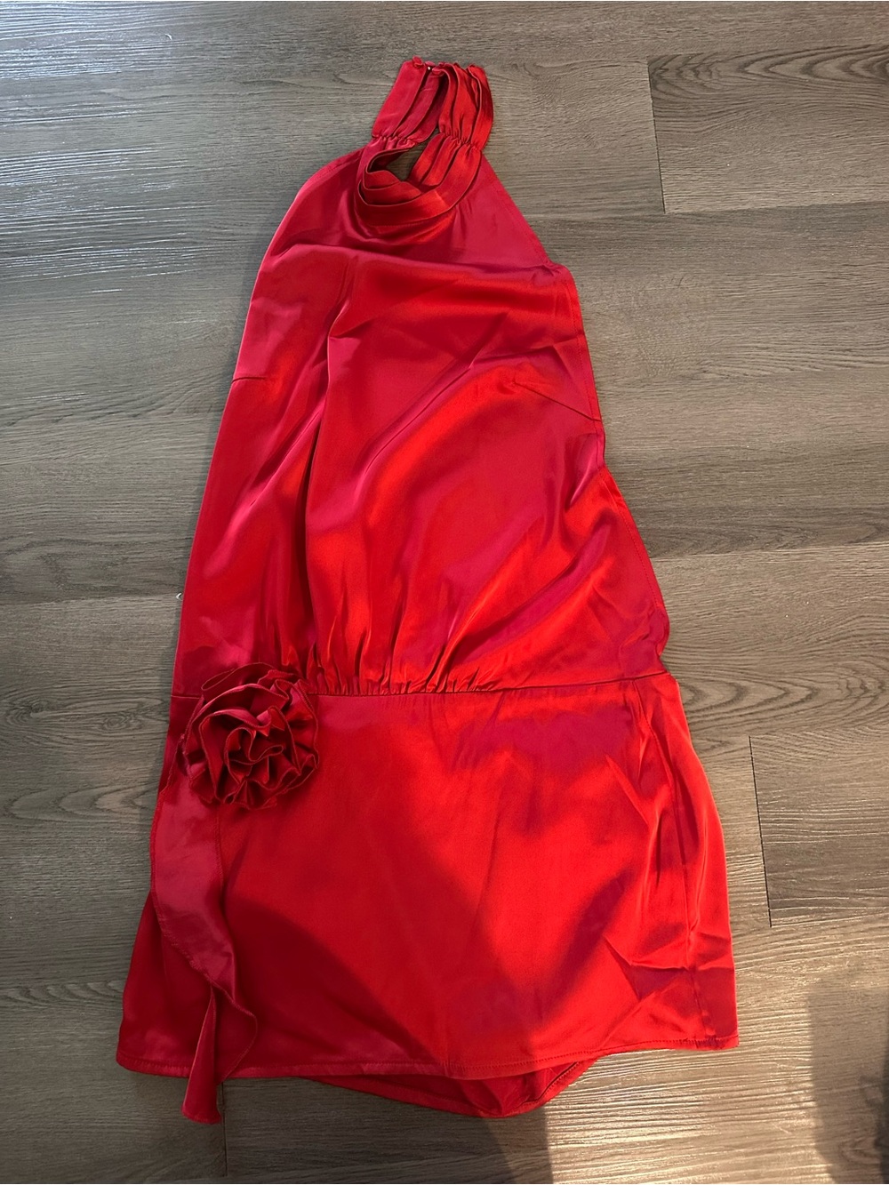 Peppermayo Red Halter Mini Dress with Rose Detail - Picture 4 of 6